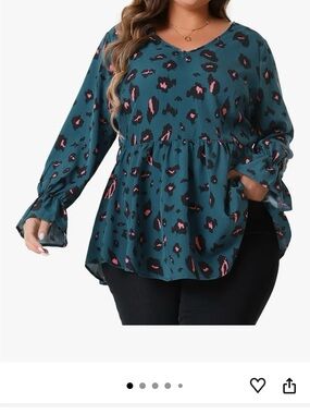 V-Neck Tie-Waist Leopard Print Blouse - Teal AGNES ORINDA